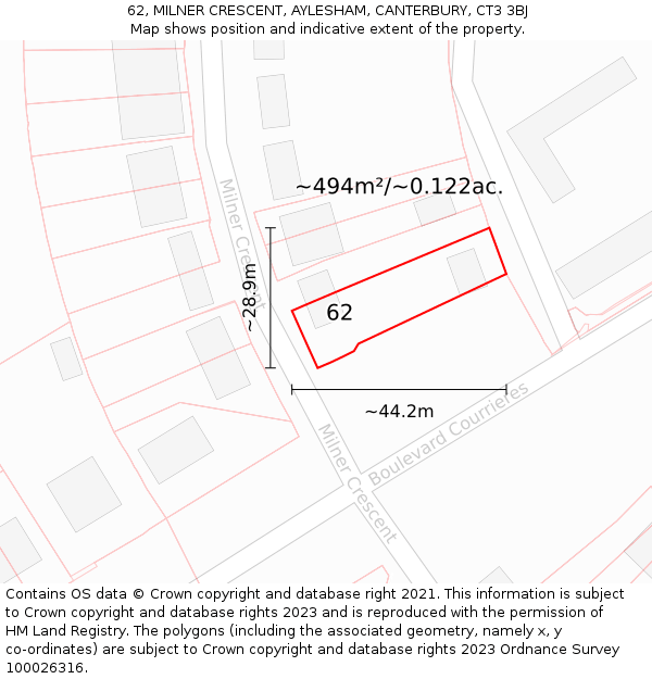 62, MILNER CRESCENT, AYLESHAM, CANTERBURY, CT3 3BJ: Plot and title map