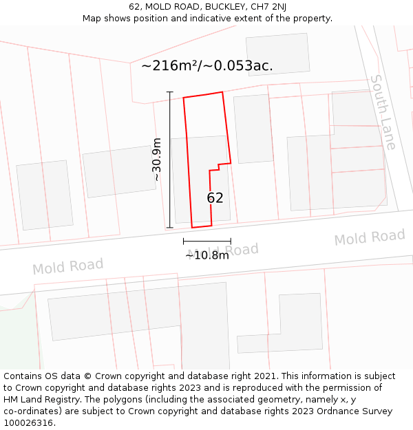 62, MOLD ROAD, BUCKLEY, CH7 2NJ: Plot and title map