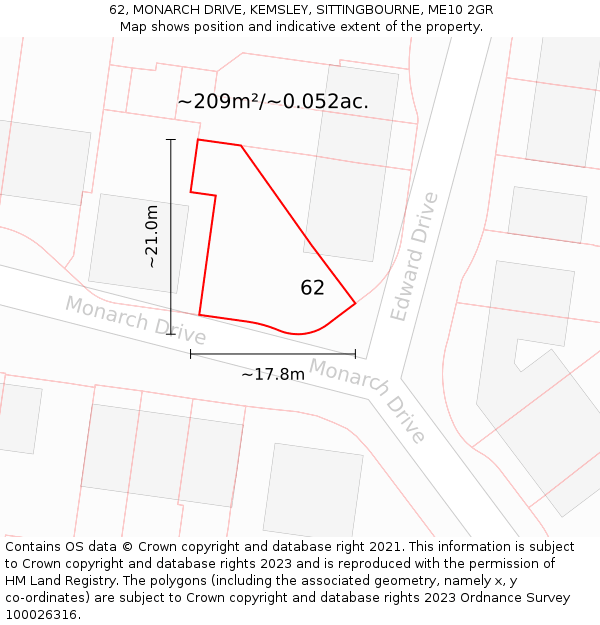 62, MONARCH DRIVE, KEMSLEY, SITTINGBOURNE, ME10 2GR: Plot and title map