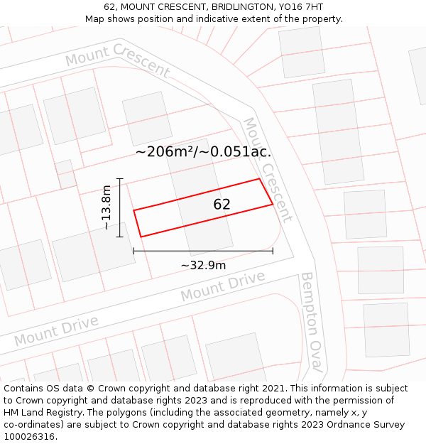 62, MOUNT CRESCENT, BRIDLINGTON, YO16 7HT: Plot and title map