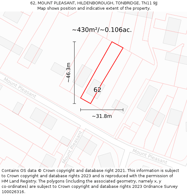 62, MOUNT PLEASANT, HILDENBOROUGH, TONBRIDGE, TN11 9JJ: Plot and title map