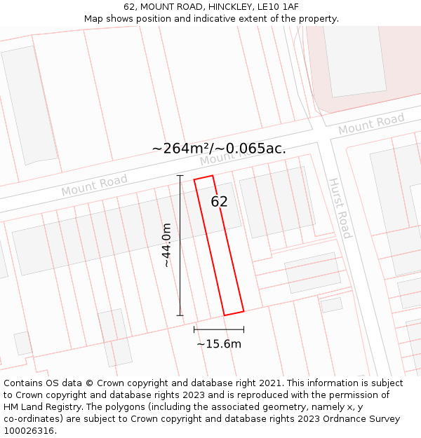 62, MOUNT ROAD, HINCKLEY, LE10 1AF: Plot and title map
