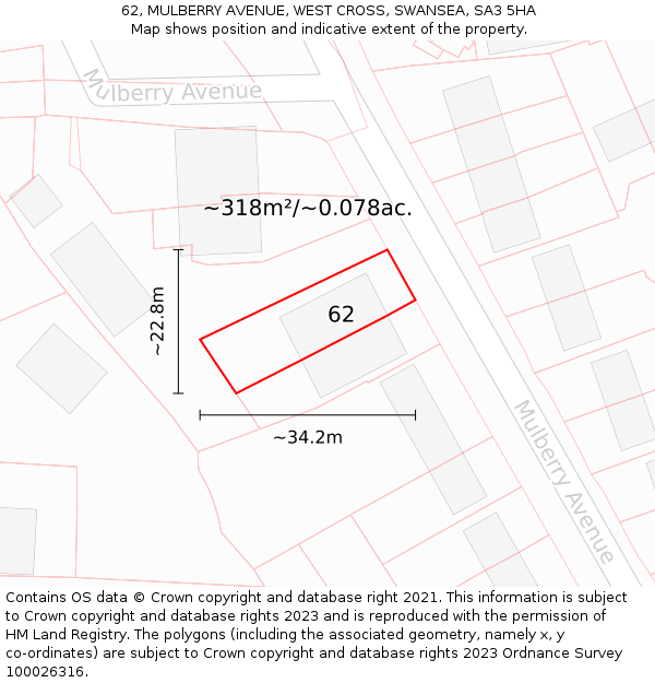 62, MULBERRY AVENUE, WEST CROSS, SWANSEA, SA3 5HA: Plot and title map