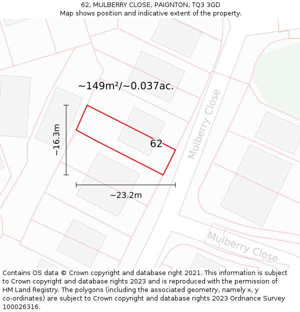 62, MULBERRY CLOSE, PAIGNTON, TQ3 3GD: Plot and title map