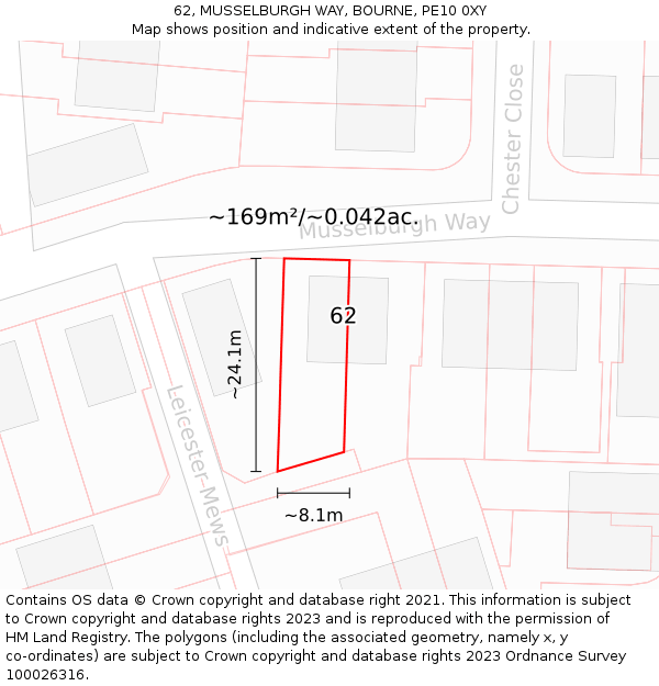 62, MUSSELBURGH WAY, BOURNE, PE10 0XY: Plot and title map