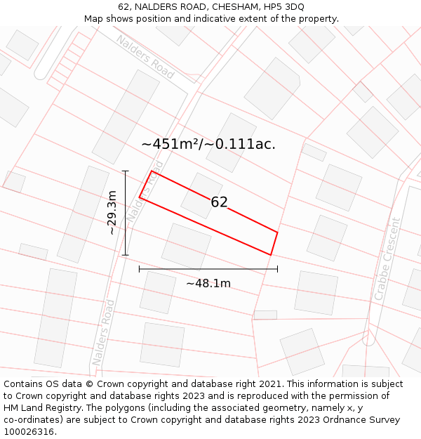 62, NALDERS ROAD, CHESHAM, HP5 3DQ: Plot and title map