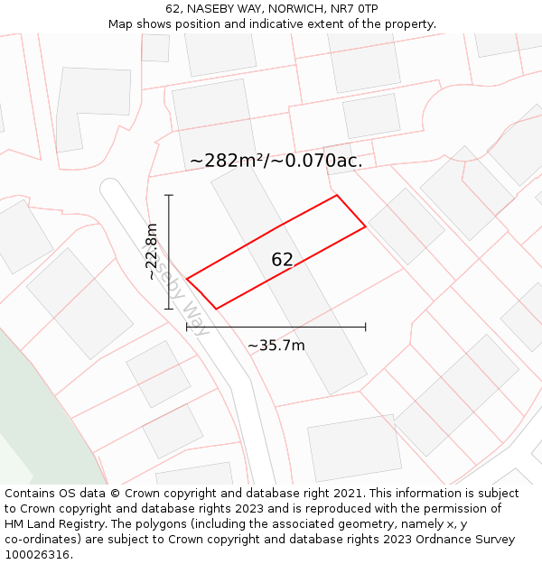 62, NASEBY WAY, NORWICH, NR7 0TP: Plot and title map