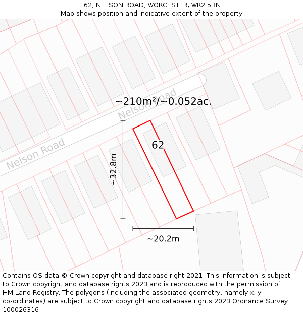 62, NELSON ROAD, WORCESTER, WR2 5BN: Plot and title map