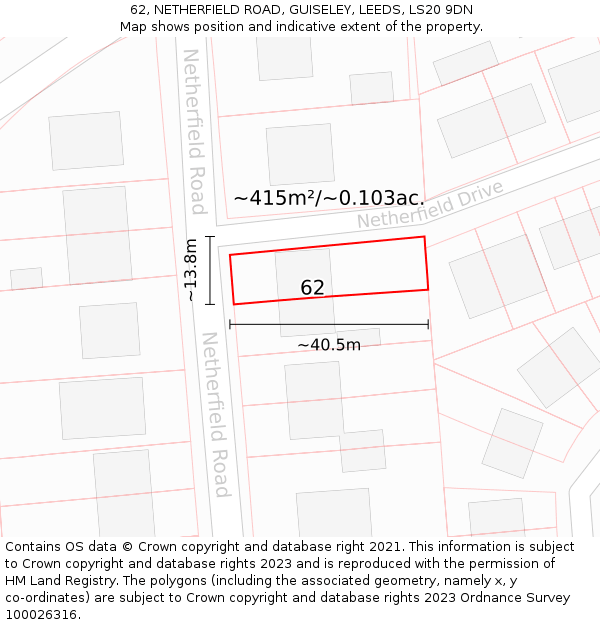62, NETHERFIELD ROAD, GUISELEY, LEEDS, LS20 9DN: Plot and title map