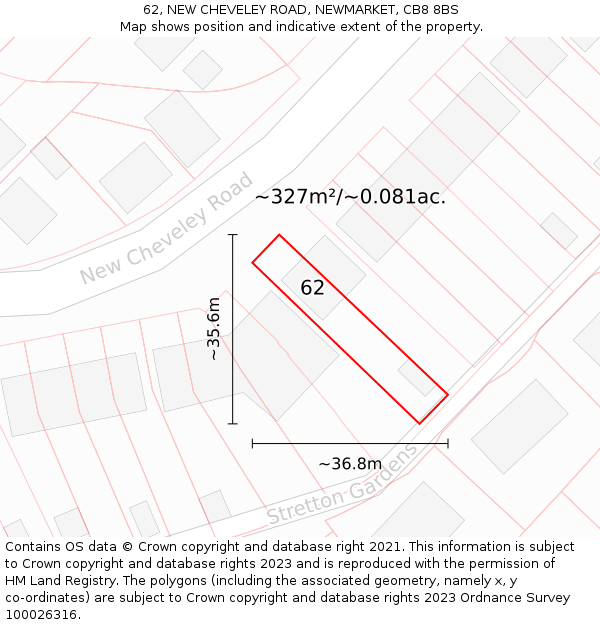 62, NEW CHEVELEY ROAD, NEWMARKET, CB8 8BS: Plot and title map