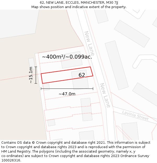 62, NEW LANE, ECCLES, MANCHESTER, M30 7JJ: Plot and title map