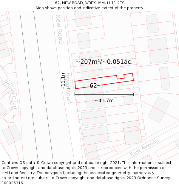62, NEW ROAD, WREXHAM, LL11 2ES: Plot and title map
