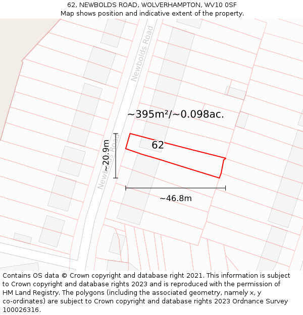 62, NEWBOLDS ROAD, WOLVERHAMPTON, WV10 0SF: Plot and title map