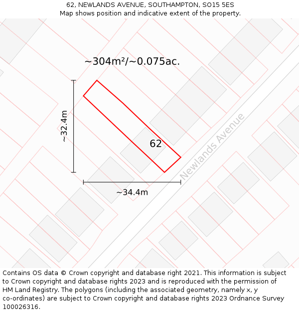 62, NEWLANDS AVENUE, SOUTHAMPTON, SO15 5ES: Plot and title map