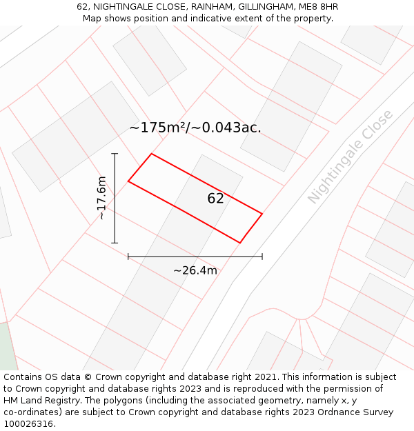62, NIGHTINGALE CLOSE, RAINHAM, GILLINGHAM, ME8 8HR: Plot and title map