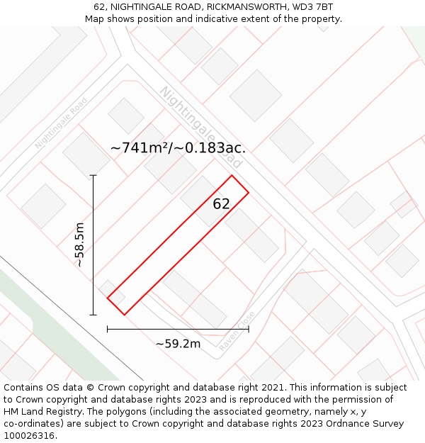 62, NIGHTINGALE ROAD, RICKMANSWORTH, WD3 7BT: Plot and title map