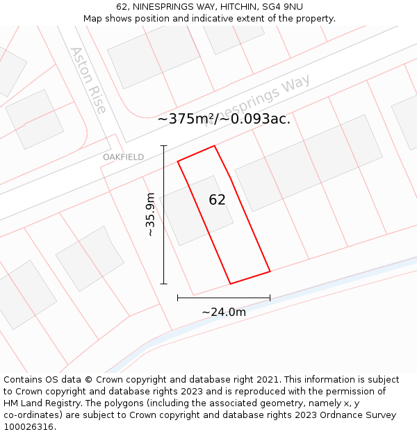 62, NINESPRINGS WAY, HITCHIN, SG4 9NU: Plot and title map