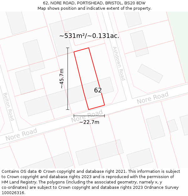 62, NORE ROAD, PORTISHEAD, BRISTOL, BS20 8DW: Plot and title map
