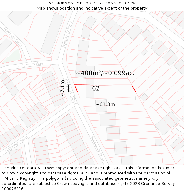 62, NORMANDY ROAD, ST ALBANS, AL3 5PW: Plot and title map
