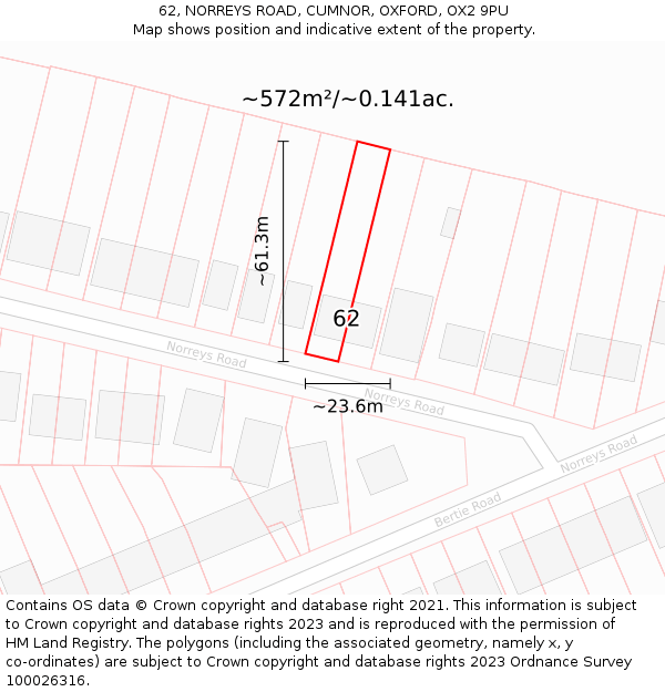 62, NORREYS ROAD, CUMNOR, OXFORD, OX2 9PU: Plot and title map