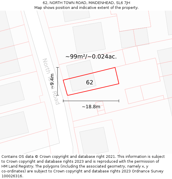 62, NORTH TOWN ROAD, MAIDENHEAD, SL6 7JH: Plot and title map