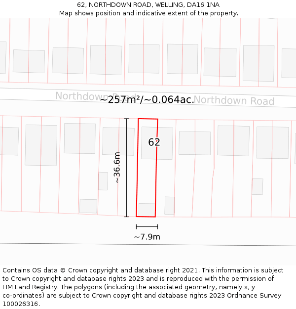62, NORTHDOWN ROAD, WELLING, DA16 1NA: Plot and title map