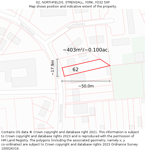 62, NORTHFIELDS, STRENSALL, YORK, YO32 5XP: Plot and title map