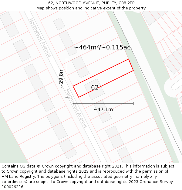 62, NORTHWOOD AVENUE, PURLEY, CR8 2EP: Plot and title map