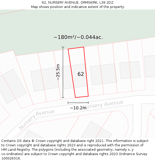 62, NURSERY AVENUE, ORMSKIRK, L39 2DZ: Plot and title map