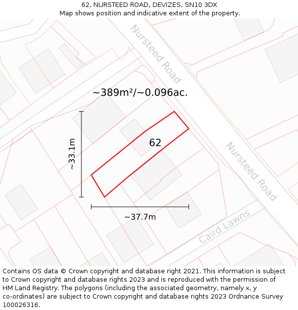 62, NURSTEED ROAD, DEVIZES, SN10 3DX: Plot and title map