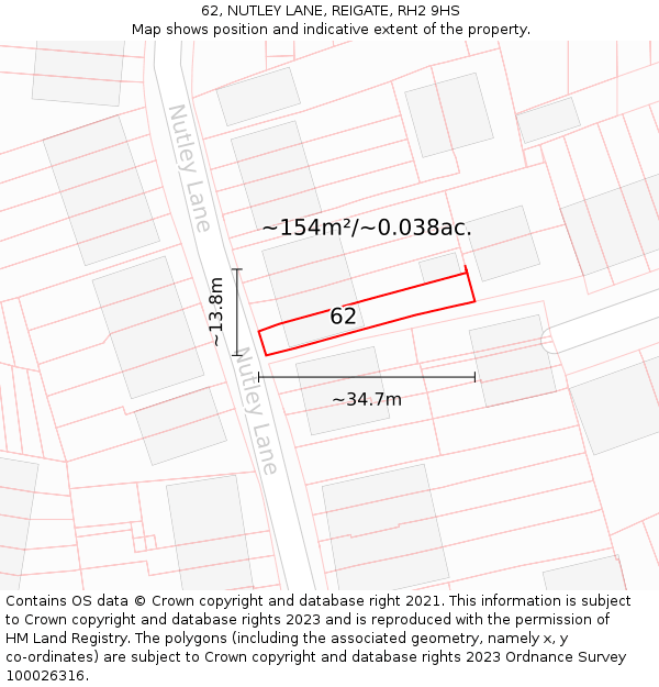 62, NUTLEY LANE, REIGATE, RH2 9HS: Plot and title map