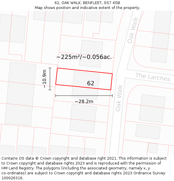62, OAK WALK, BENFLEET, SS7 4SB: Plot and title map