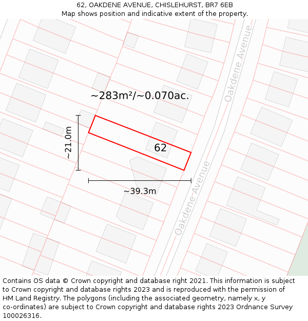 62, OAKDENE AVENUE, CHISLEHURST, BR7 6EB: Plot and title map