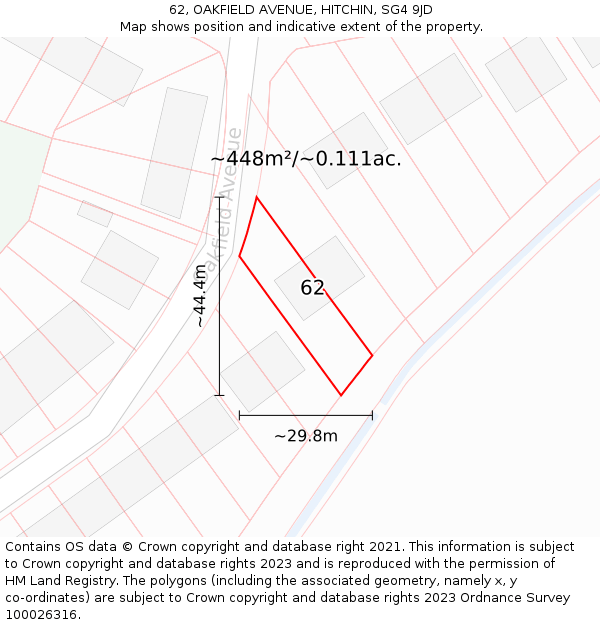 62, OAKFIELD AVENUE, HITCHIN, SG4 9JD: Plot and title map