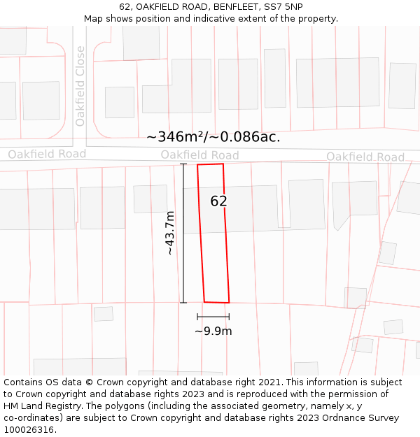62, OAKFIELD ROAD, BENFLEET, SS7 5NP: Plot and title map