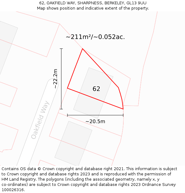 62, OAKFIELD WAY, SHARPNESS, BERKELEY, GL13 9UU: Plot and title map