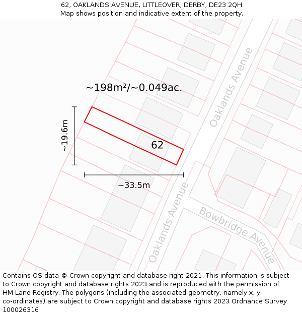 62, OAKLANDS AVENUE, LITTLEOVER, DERBY, DE23 2QH: Plot and title map