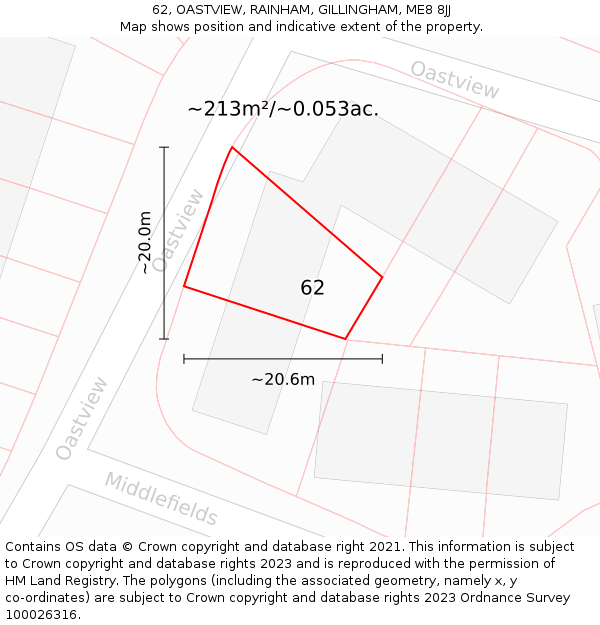 62, OASTVIEW, RAINHAM, GILLINGHAM, ME8 8JJ: Plot and title map