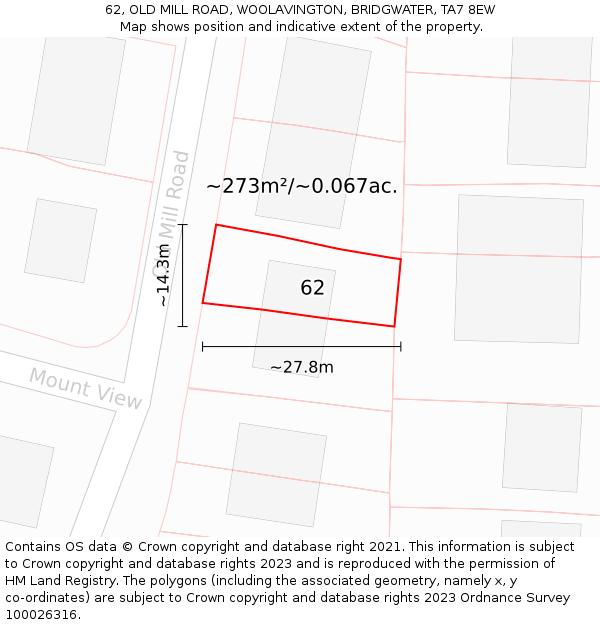 62, OLD MILL ROAD, WOOLAVINGTON, BRIDGWATER, TA7 8EW: Plot and title map