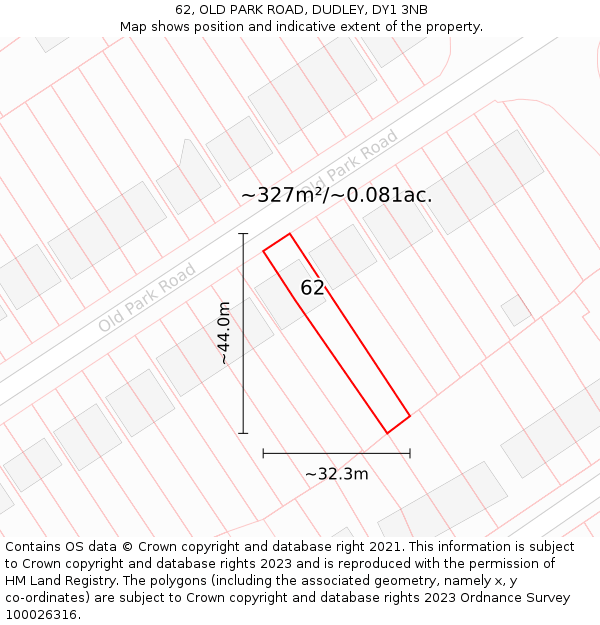 62, OLD PARK ROAD, DUDLEY, DY1 3NB: Plot and title map
