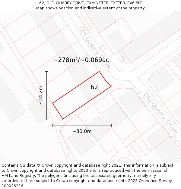 62, OLD QUARRY DRIVE, EXMINSTER, EXETER, EX6 8FE: Plot and title map