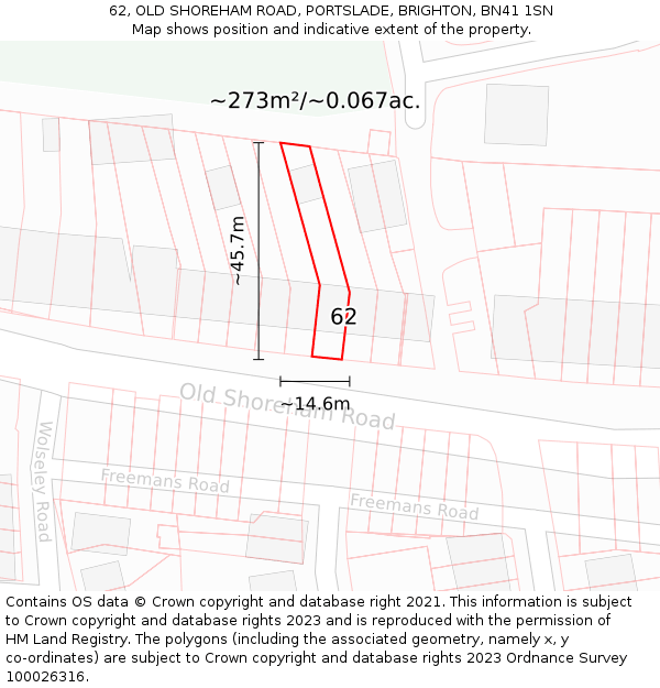 62, OLD SHOREHAM ROAD, PORTSLADE, BRIGHTON, BN41 1SN: Plot and title map