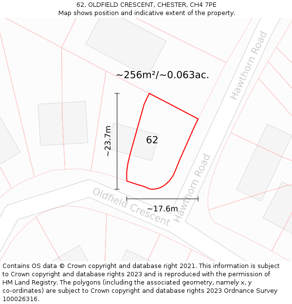 62, OLDFIELD CRESCENT, CHESTER, CH4 7PE: Plot and title map