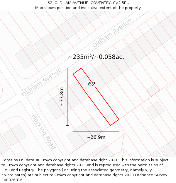 62, OLDHAM AVENUE, COVENTRY, CV2 5EU: Plot and title map