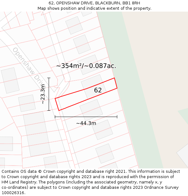 62, OPENSHAW DRIVE, BLACKBURN, BB1 8RH: Plot and title map