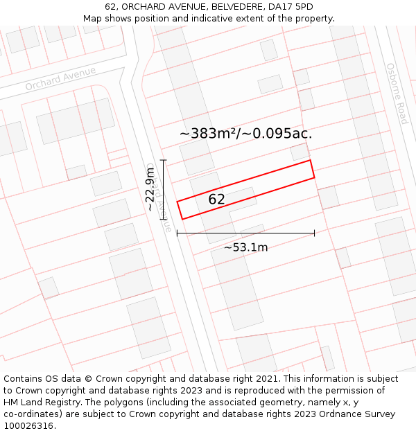 62, ORCHARD AVENUE, BELVEDERE, DA17 5PD: Plot and title map
