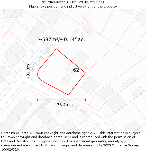 62, ORCHARD VALLEY, HYTHE, CT21 4EA: Plot and title map