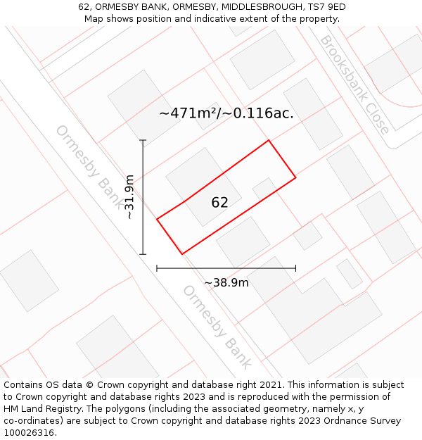 62, ORMESBY BANK, ORMESBY, MIDDLESBROUGH, TS7 9ED: Plot and title map