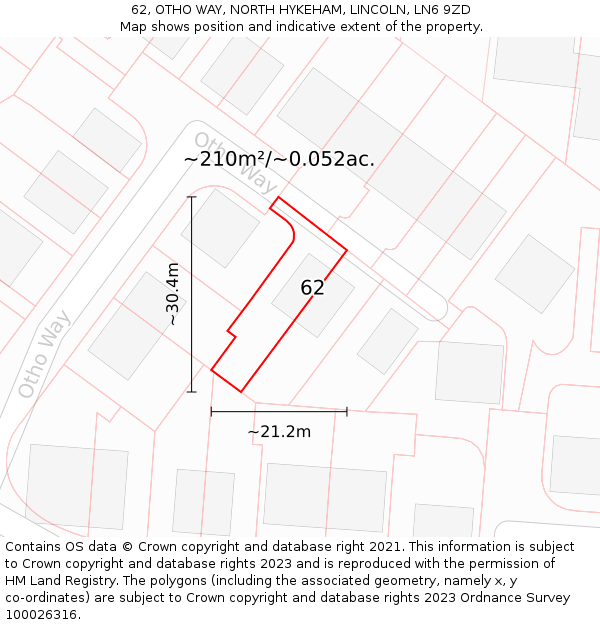 62, OTHO WAY, NORTH HYKEHAM, LINCOLN, LN6 9ZD: Plot and title map