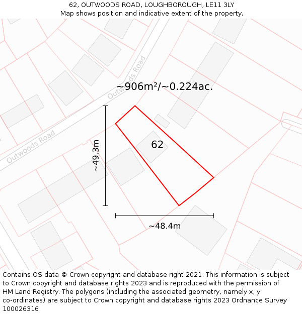 62, OUTWOODS ROAD, LOUGHBOROUGH, LE11 3LY: Plot and title map